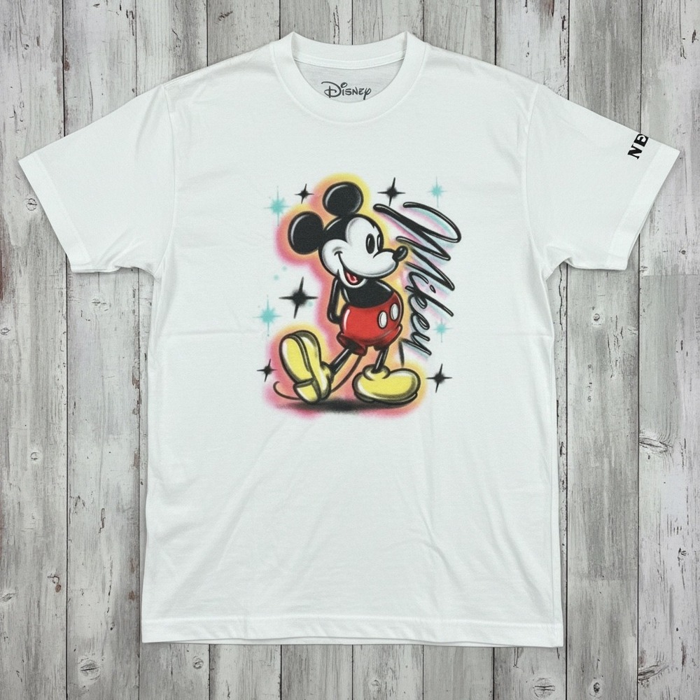 NEW Mens M Disney+Neff Collab Mickey Mouse Airbrush Short Sleeve Graphic T-Shirt